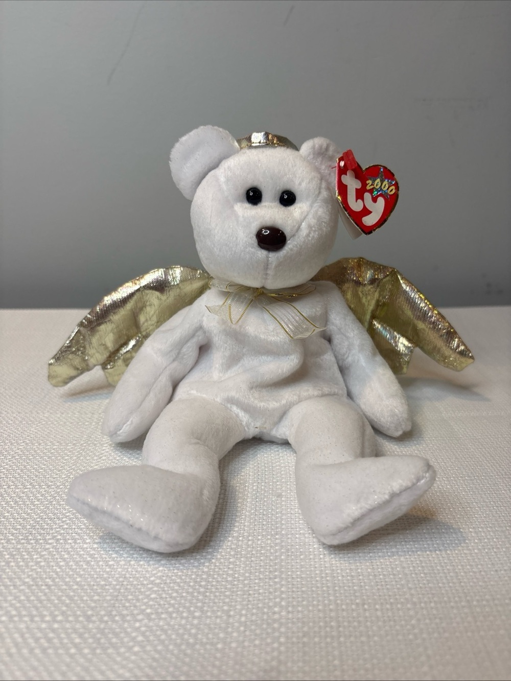 Ty Halo II White Angel Bear with Gold Metallic Wings 2000
